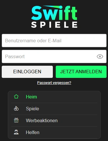 swiftspiele login page